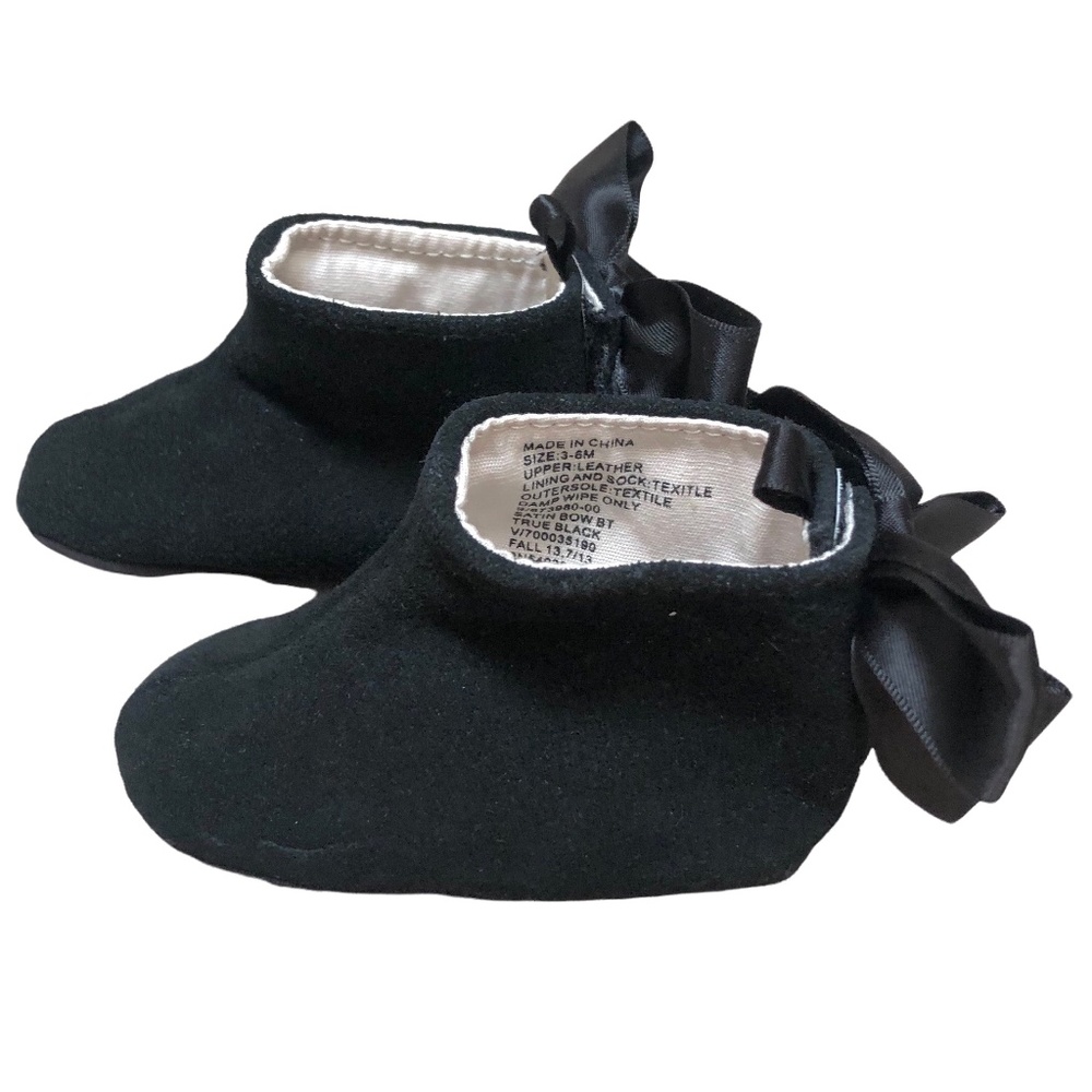 GAP Black Leather Suede Boots with Bow 3-6 Months Baby 2